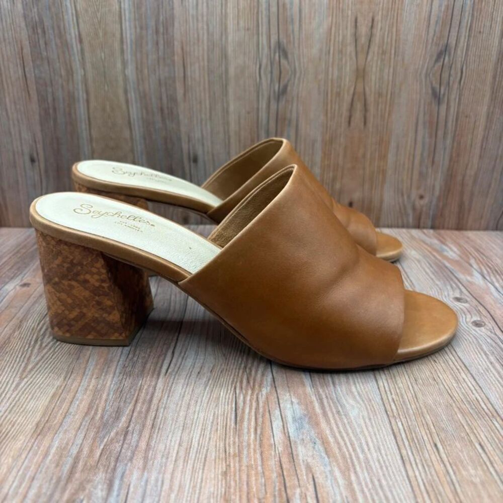 Seychelles Womens Brown and Tan slip on Mule Open Toe Heel Sandals Size 8.5